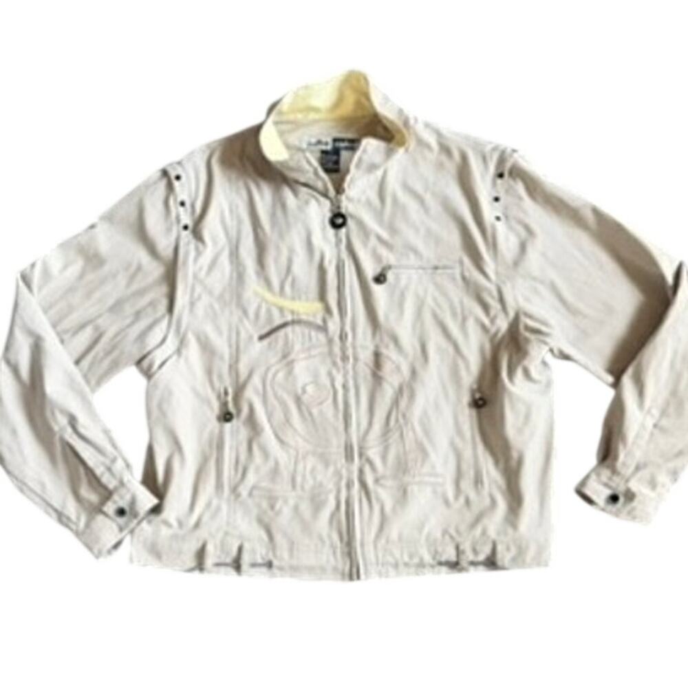 Vintage Jamie Sadock Golf Jacket M Beige Martini Glass Applique Hong Kong